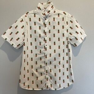 Denim & Flower Pineapple Button Up Shirt Men's XL 100% Cotton Short Sleeve Ricky